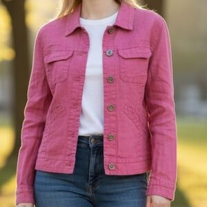 EUC Style&co. Women  Petites S Burgundy 100% Linen Summer Lightweight Jacket